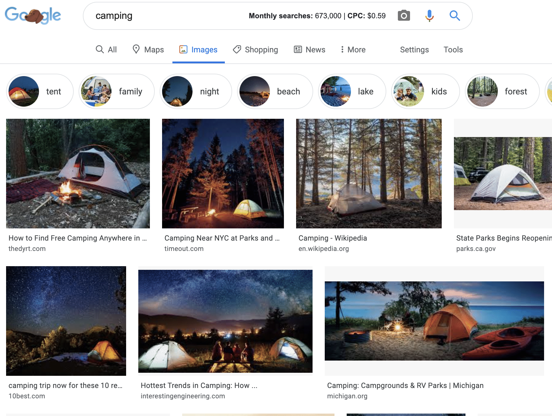 google search camping